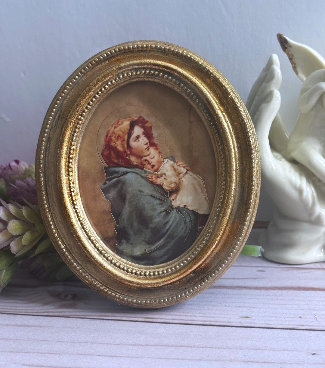 Madonna of the Streets Catholic Print With Gold Leaf Oval Frame 3-1/2 ...