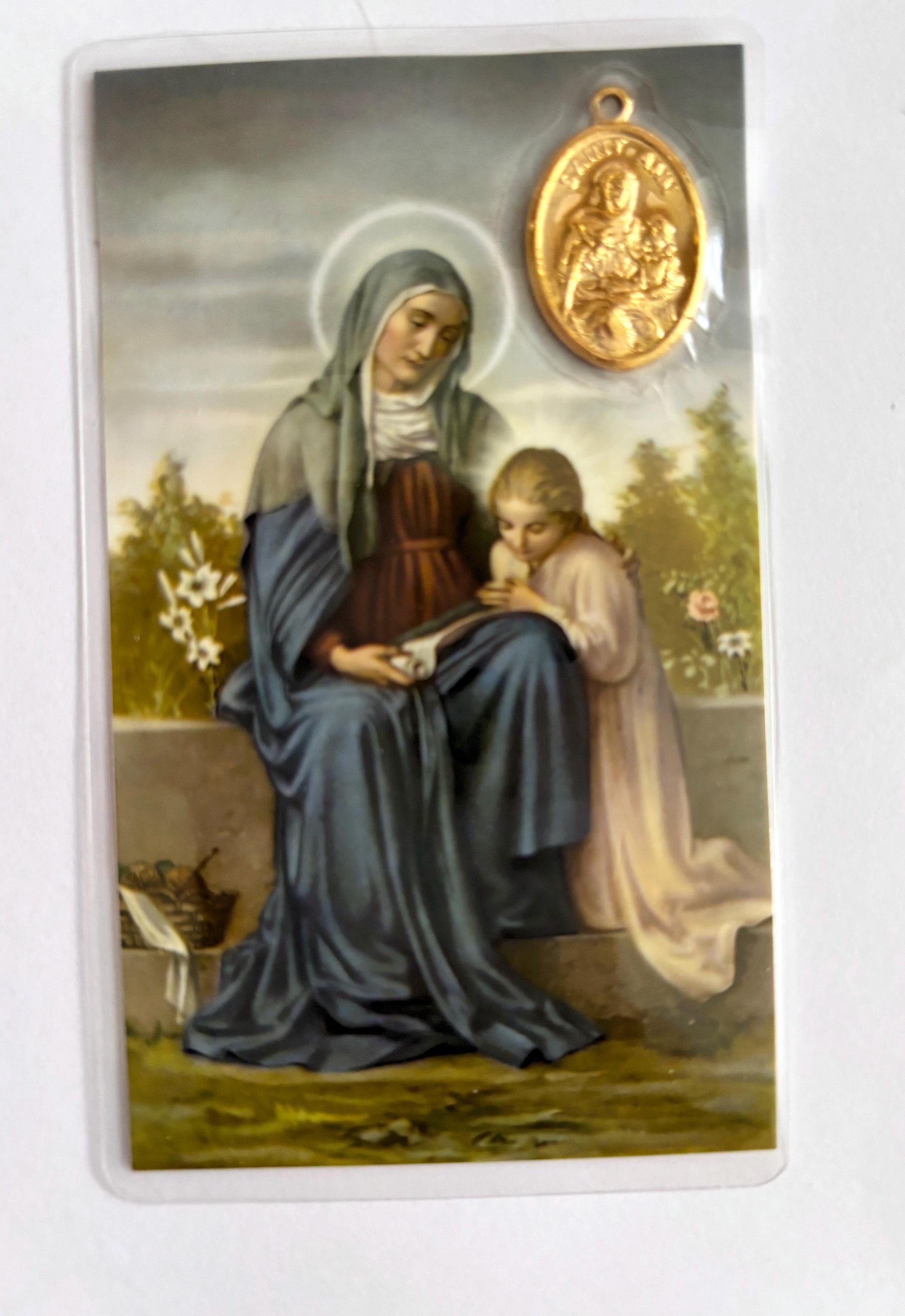 St Anne Card With Medal Laminated Catholic Holy Card - Mother of Mary ...