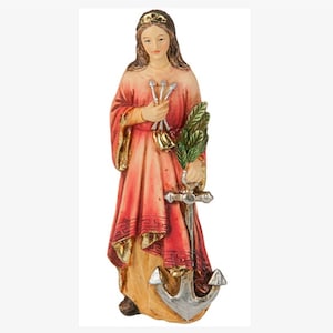 St Philomena Statue Hand Painted Cold Cast Resin Gold Leaf Accents 4 Inch High Figurine with Catholic Prayer Card