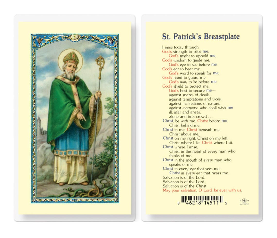 St Patrick Breastplate Holy Card Laminated Catholic Prayer - Spiritual ...