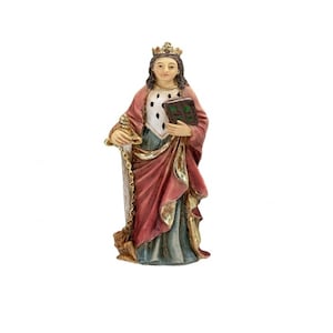 St Dymphna Statue Hand Painted Cold Cast Resin Gold Leaf Accents 4 Inch High Figurine with Catholic Prayer Card