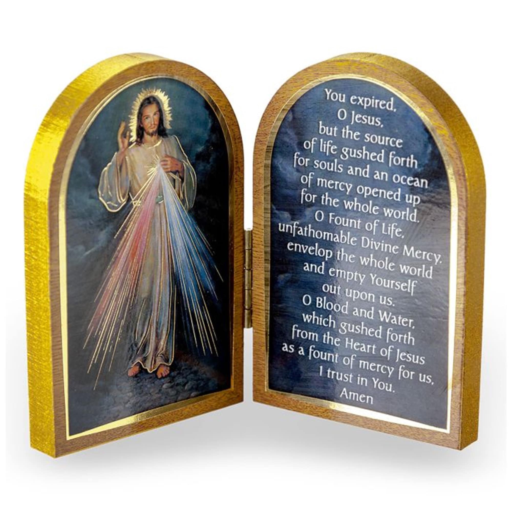 Divine Mercy Arched Diptych Italian Wood Standing Plaque Icon Catholic Devotional