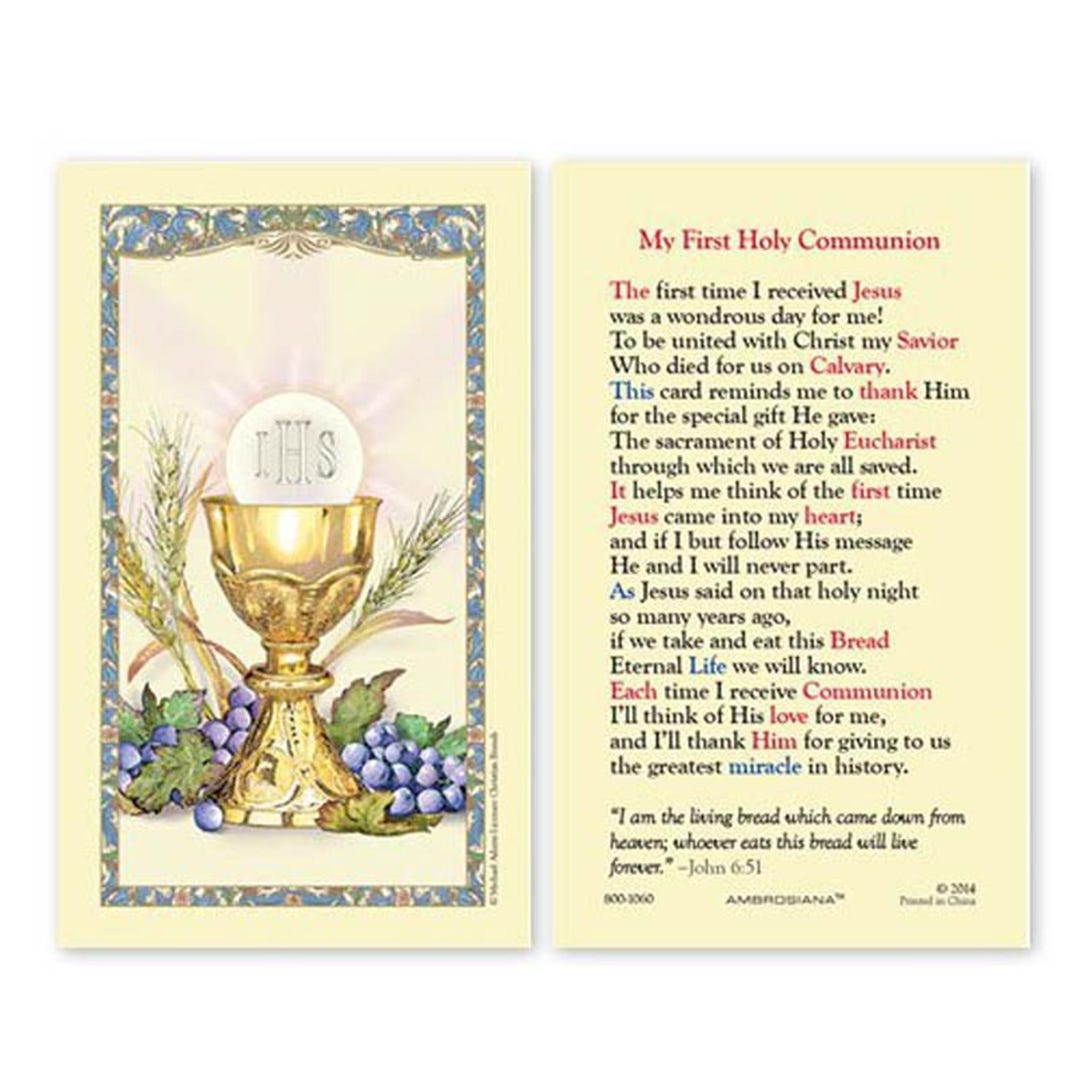 My First Holy Communion Laminated Prayer Card Catholic Sacrament - Etsy
