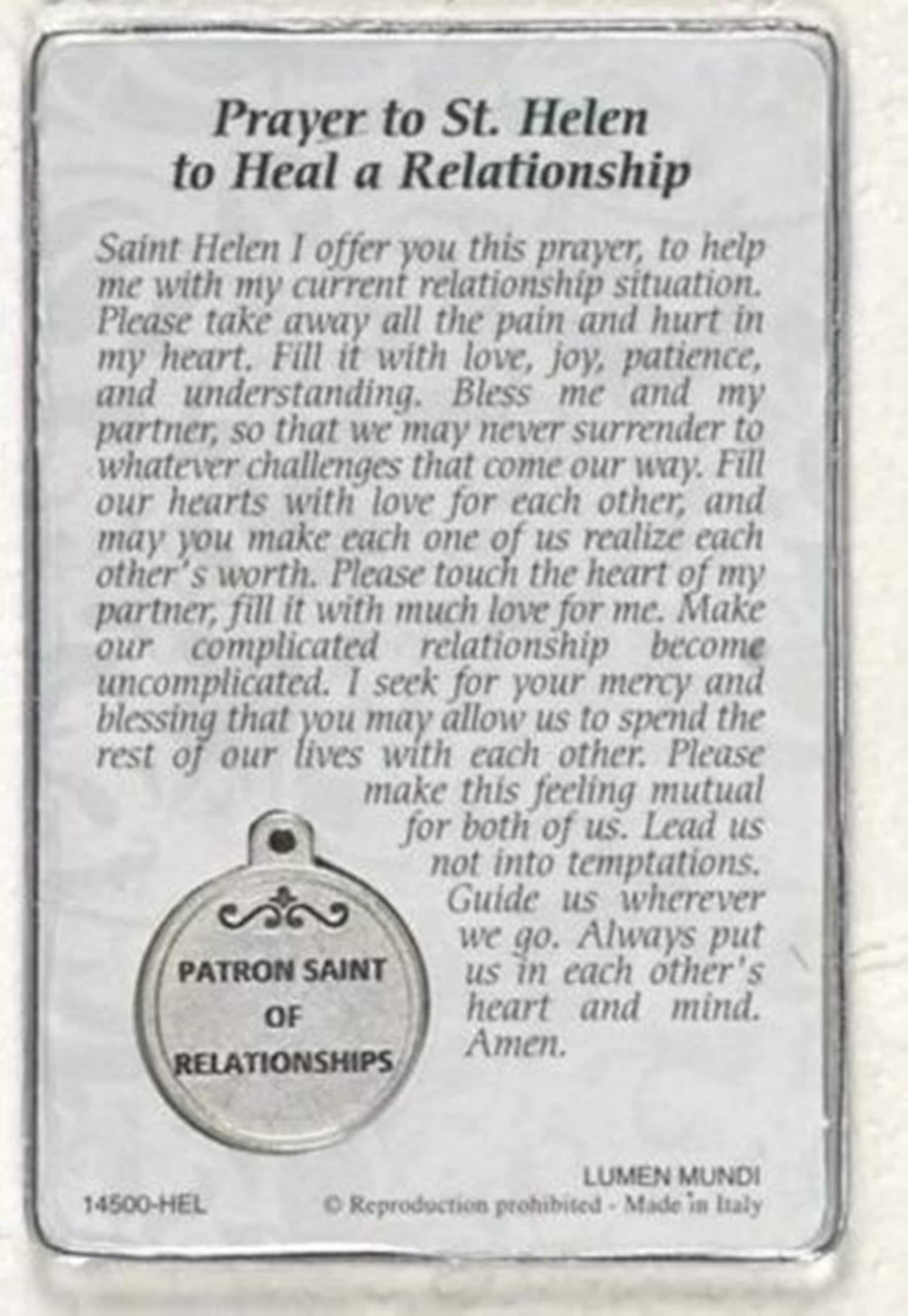 Saint Helen Prayer Card With Medal Patron St of Relationships Laminated Catholic Holy Card Etsy