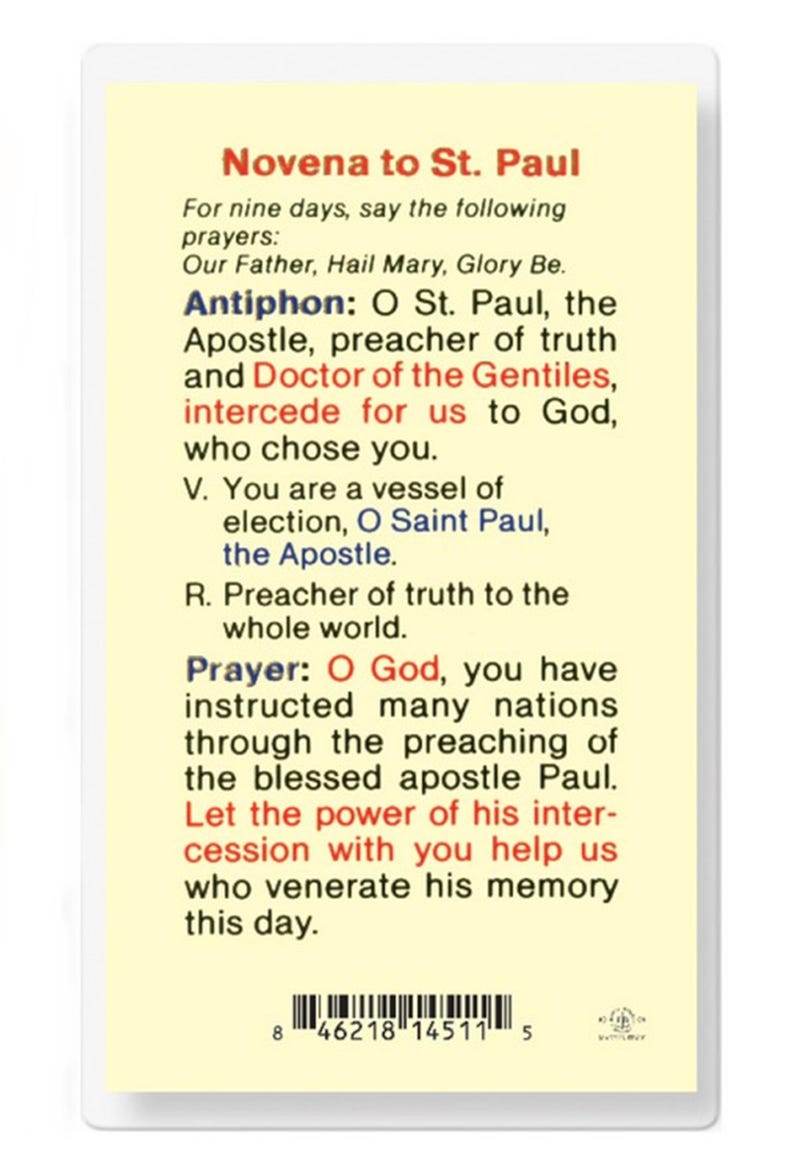 St Paul Novena Prayer Laminated Holy Card Catholic Faith - Etsy