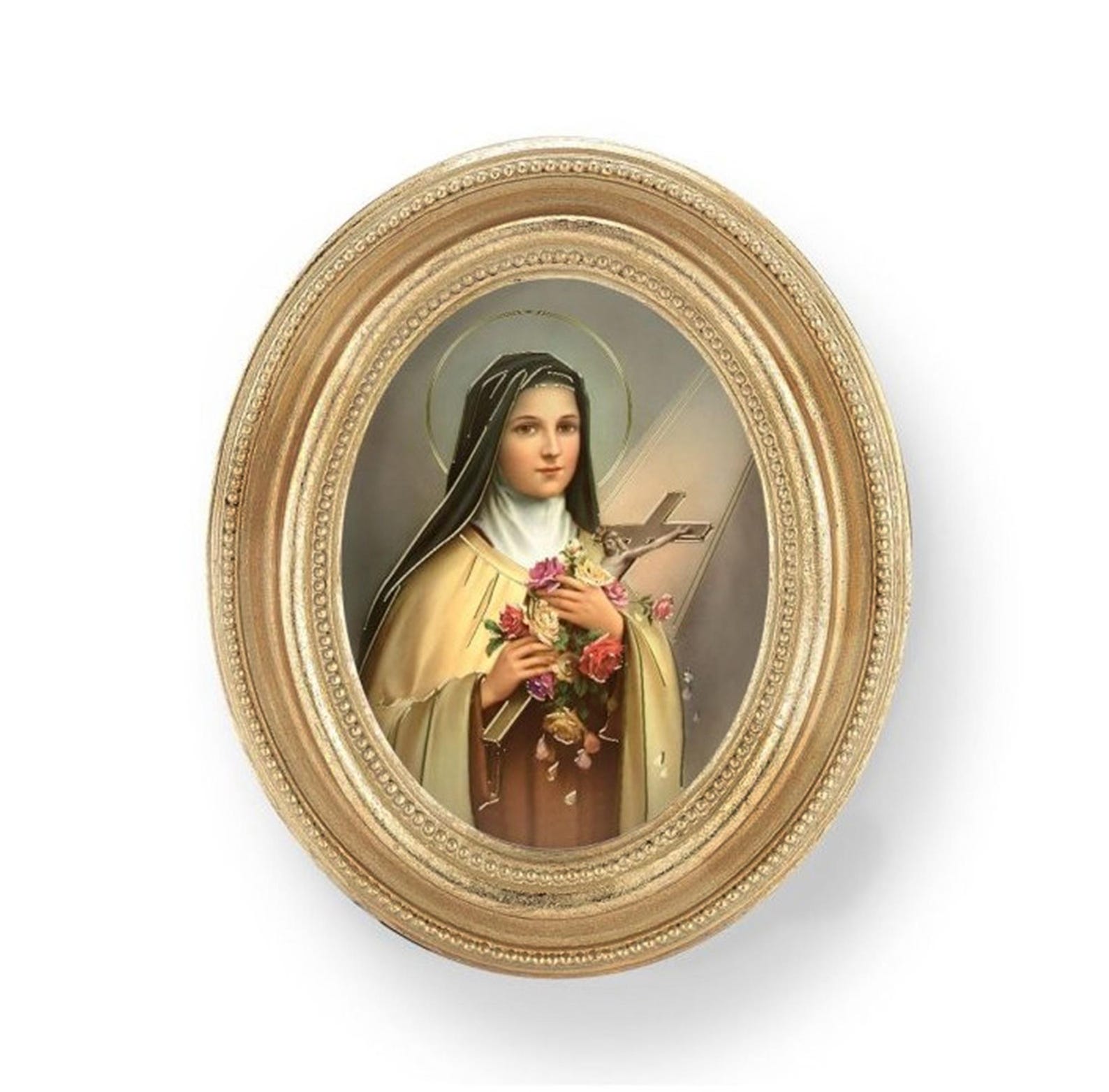 St Therese of Lisieux Catholic Print With Gold Leaf Oval Frame 3-1/2" X ...