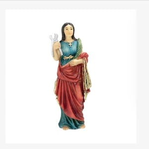 St Agatha of Sicily Statue Hand Painted Resin Gold Leaf Accents 4 Inch High Figurine with Catholic Prayer Card