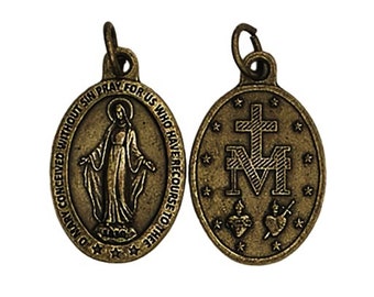 Miraculous Medal Brass Tone Double Sided 1&quot; Italian Medal Catholic Faith Jewelry Supplies