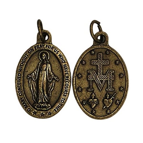 Miraculous Medal Brass Tone Double Sided 1" Italian Medal Catholic Faith Jewelry Supplies