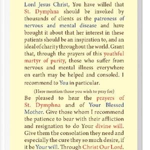 St Dymphna Patron of Mental Heath Prayer Card Laminated Saint ...