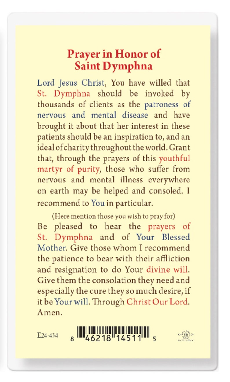 St Dymphna Patron of Mental Heath Prayer Card Laminated Saint ...