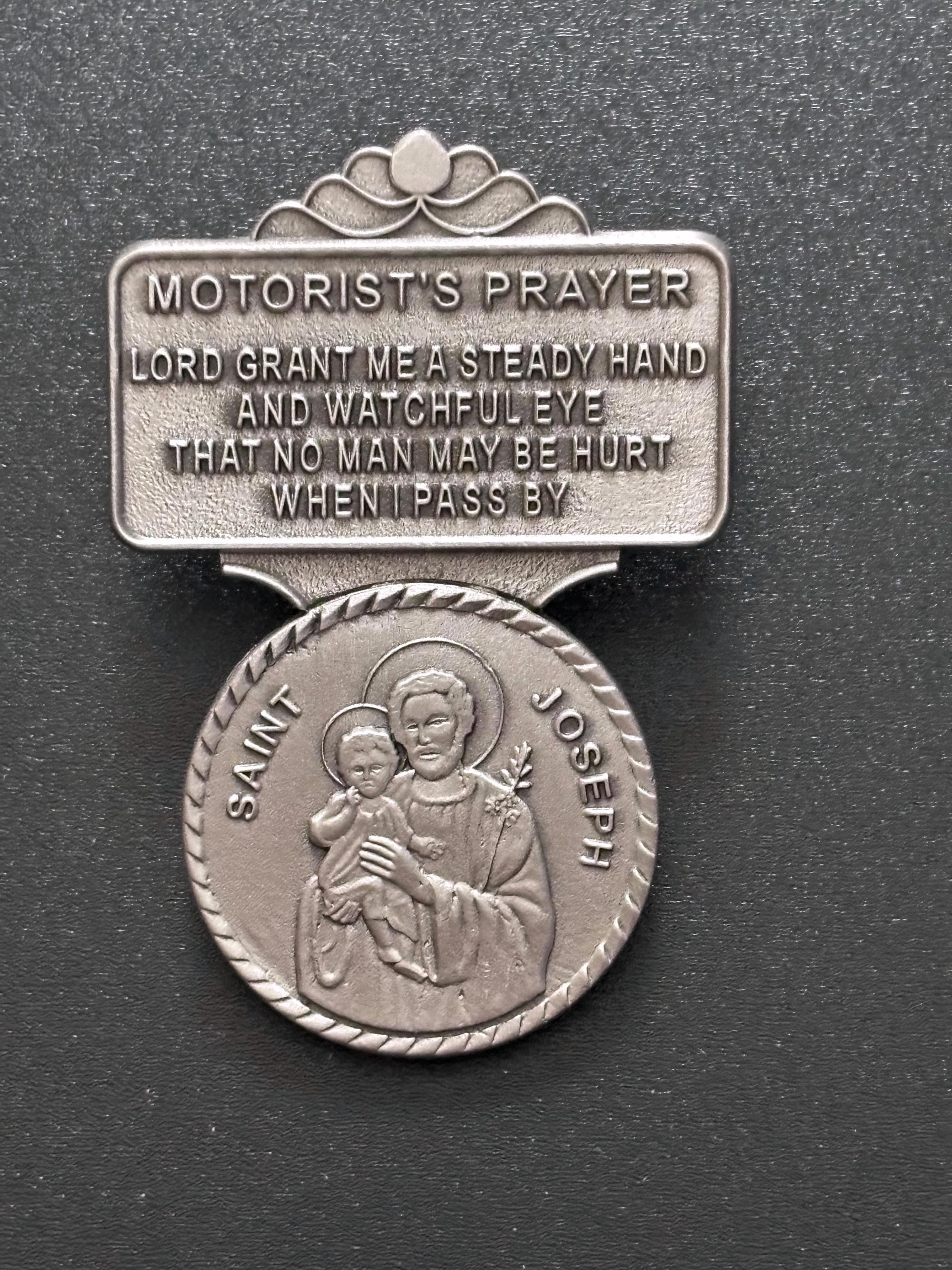 St Joseph Motorist Prayer Visor Clip Pewter Catholic Auto Travel