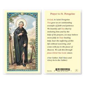 St Peregrine Holy Card Laminated Catholic Prayer Card Catholic Patron Saint of Cancer