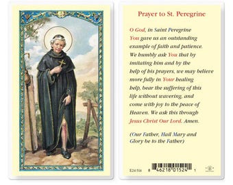 St Peregrine Holy Card Laminated Catholic Prayer Card Catholic Patron Saint of Cancer