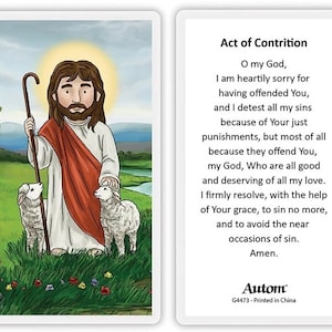 Act of Contrition Children&#39;s Laminated Educational Catholic Prayer Card - Good Shepherd