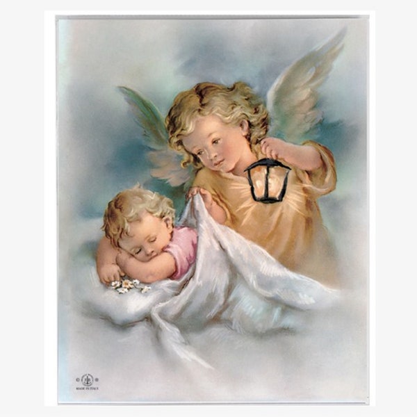 Guardian Angel with Lantern 8 x 10 Ready To Frame Print Nursery Baby Decor Italian Wall Art