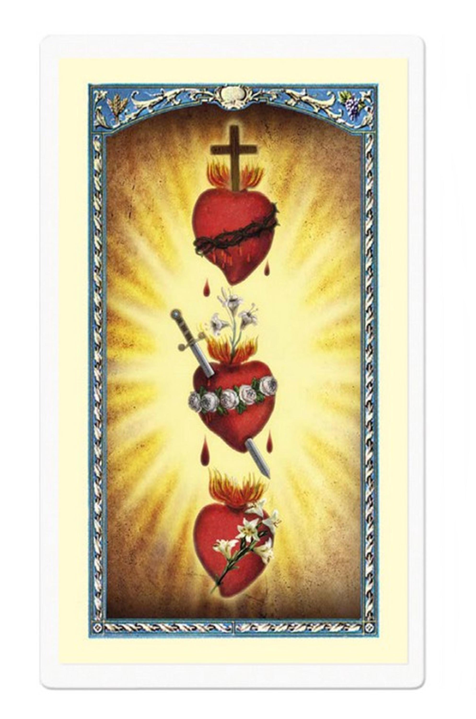 JMJ Three Sacred Hearts Catholic Laminated Prayer Card Jesus Mary