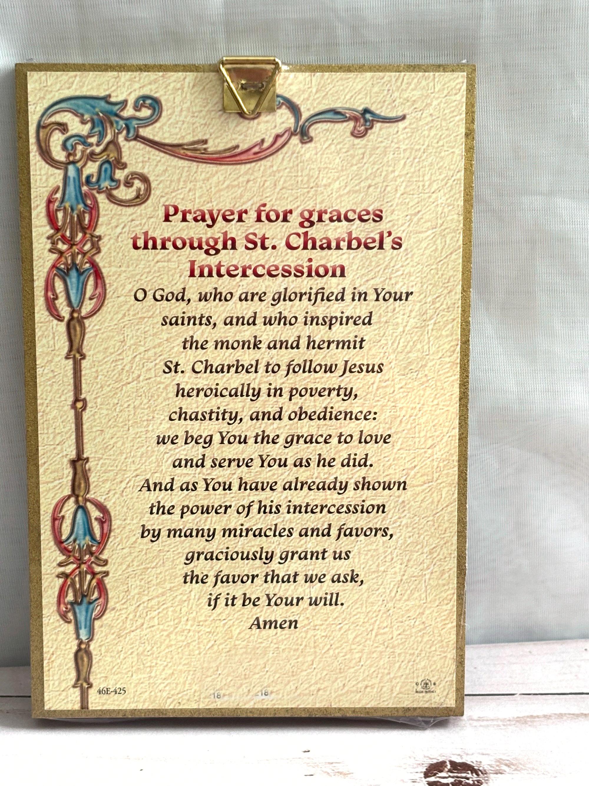 St Charbel Gold Foil Mosaic Plaque 4" X 6" With Full Color Prayer for ...