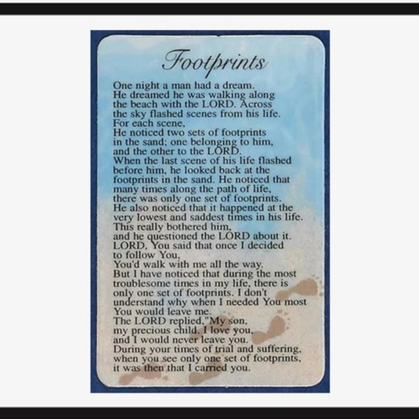 Footprints In The Sand Christian Poem Laminated Plastic Prayer Card Wallet Sized