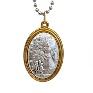 Guardian Angel Two Tone 1.5&quot; Car Charm - 8&quot; Bead Ball Chain - For Rear View Mirror - Angel Protection
