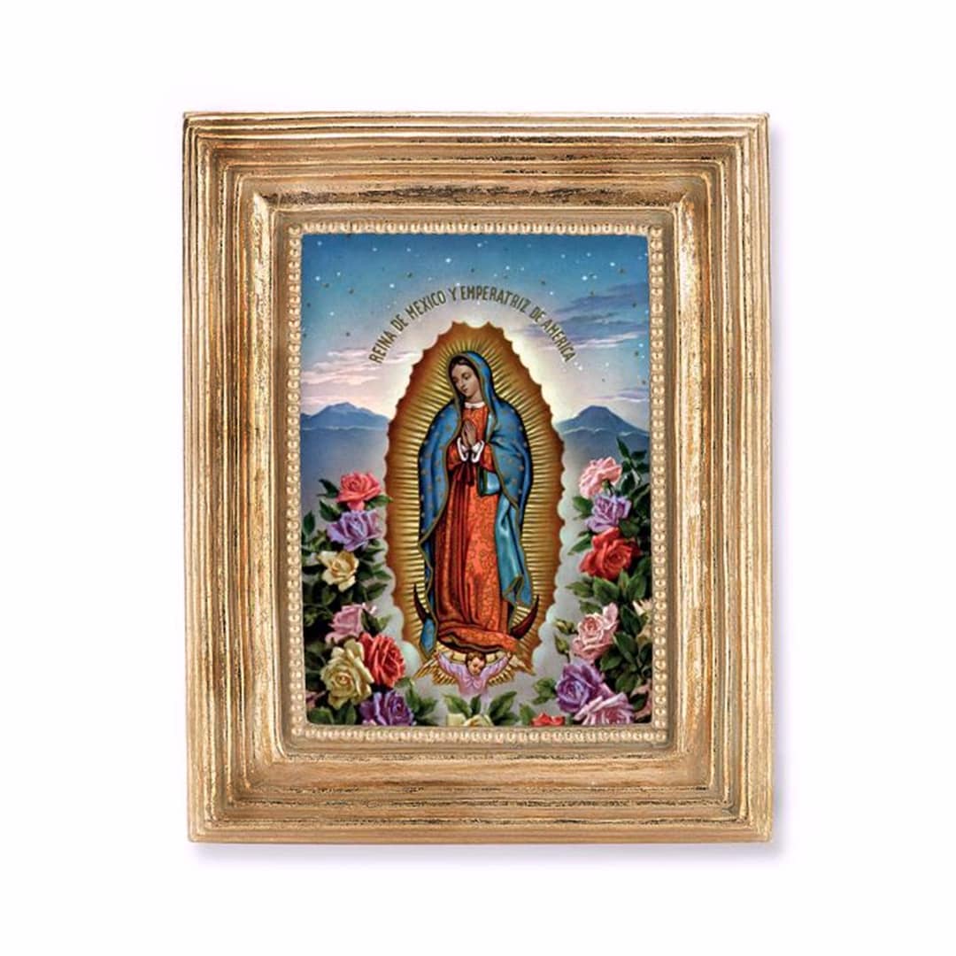 Our Lady of Guadalupe With Roses Catholic Print, Gold Leaf Square Frame ...