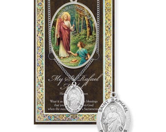 St Raphael The Archangel Genuine Pewter Medal w Embossed Prayer Pamphlet - Angel of Healing