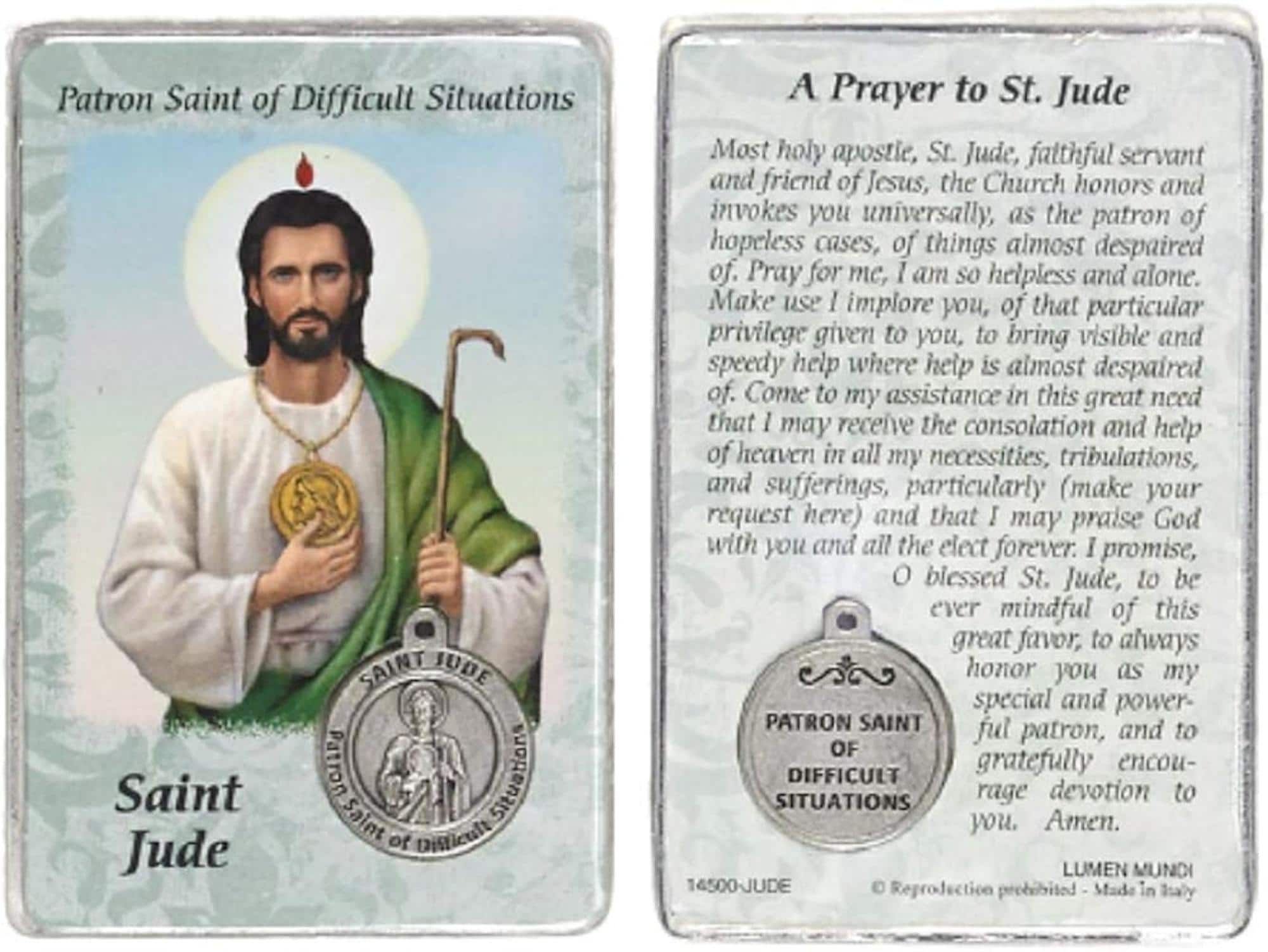 St Jude Prayer Card With Medal Patron Saint of Difficult Situations ...