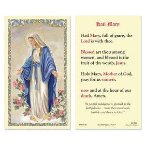 Hail Mary Prayer Our Lady of Grace Holy Card Laminated