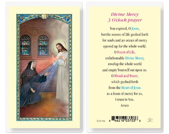 Divine Mercy 3 O'clock Prayer Holy Card Laminated Italian Art St. Faustina