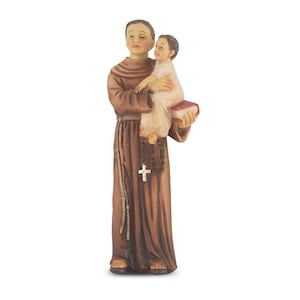 St Anthony of Padua Statue Hand Painted Cold Cast Resin with Gold Leaf Trim Accents 4 Inch High Figurine with Catholic Prayer Card