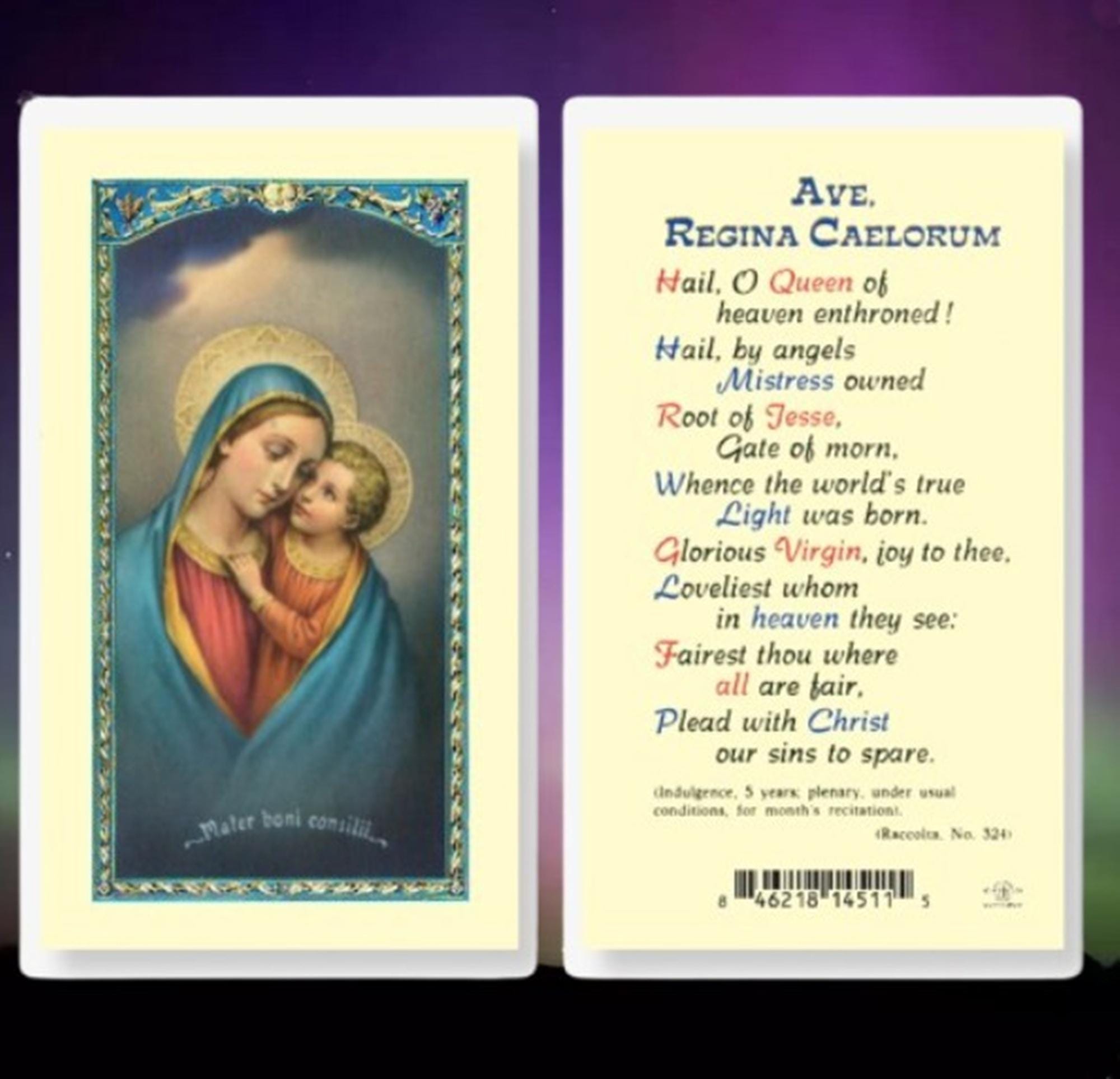 Ave Regina Caelorum - Our Lady of Good Counsel - Prayer Card