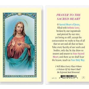 Prayer To The Sacred Heart of Jesus Holy Prayer Card Laminated Italian Art Work
