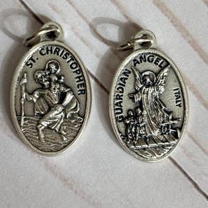 St Christopher /Guardian Angel Medal Double Sided 1&quot; Italian Charm Catholic Faith Jewelry Supplies