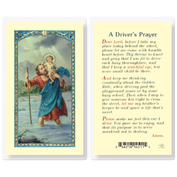 A Driver's Prayer St Christopher Patron Saint of Travel Holy Prayer Card Laminated