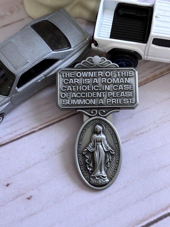 Pewter Miraculous Medal I Am Roman Catholic Call A Priest Auto