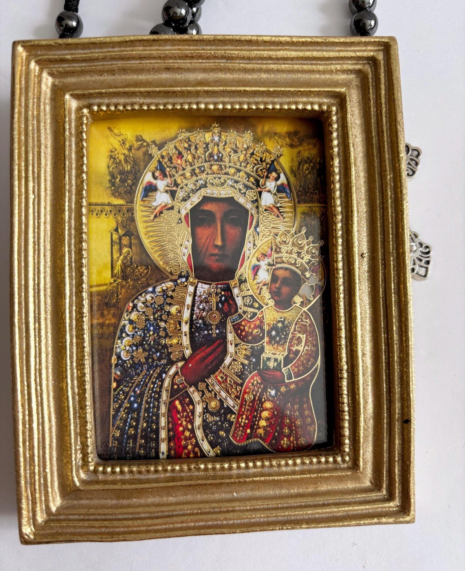 Our Lady of Czestochowa Catholic Print With Gold Leaf Square Frame 3-1/ ...