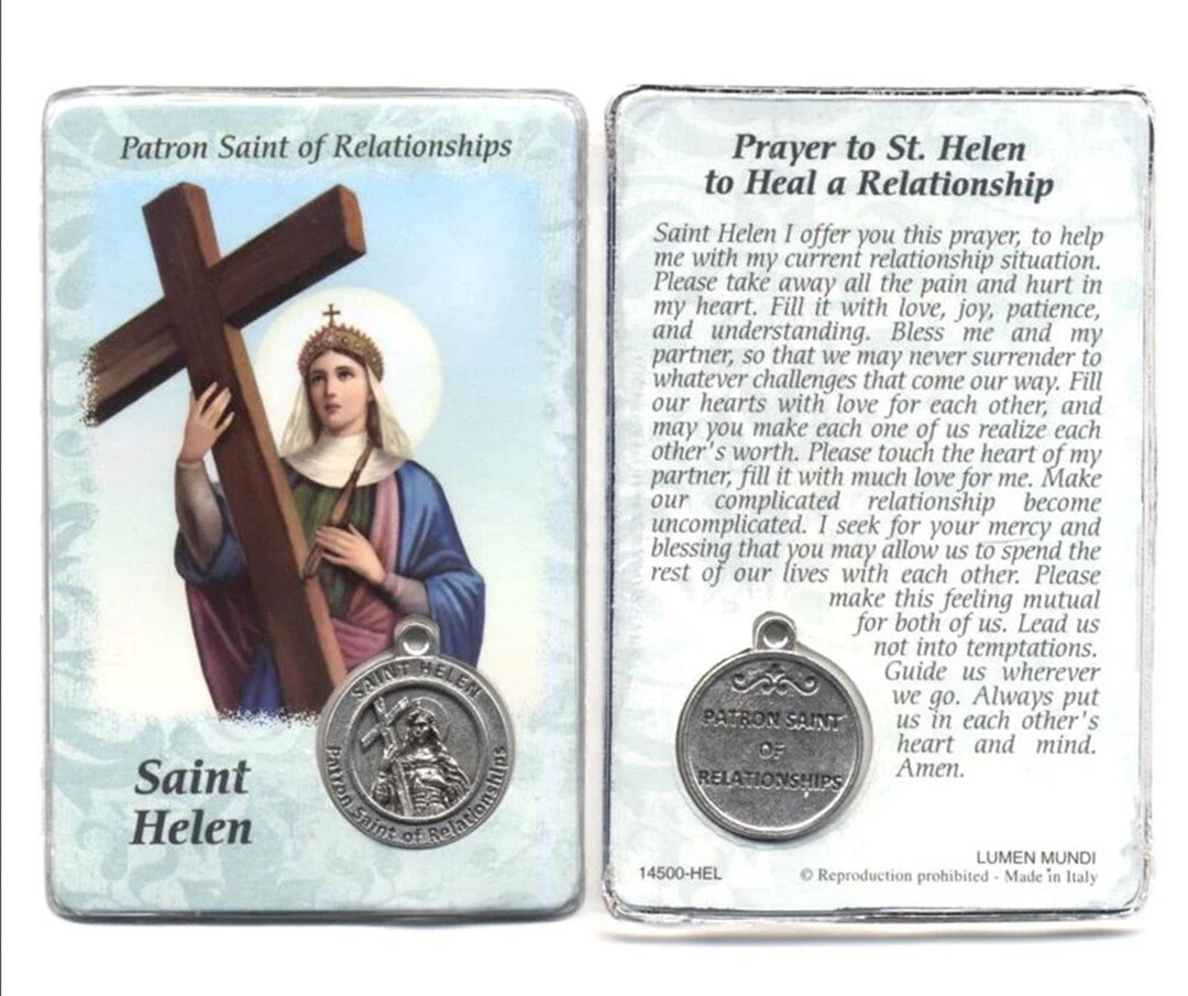 Saint Helen Prayer Card With Medal Patron St of Relationships Laminated Catholic Holy Card Etsy