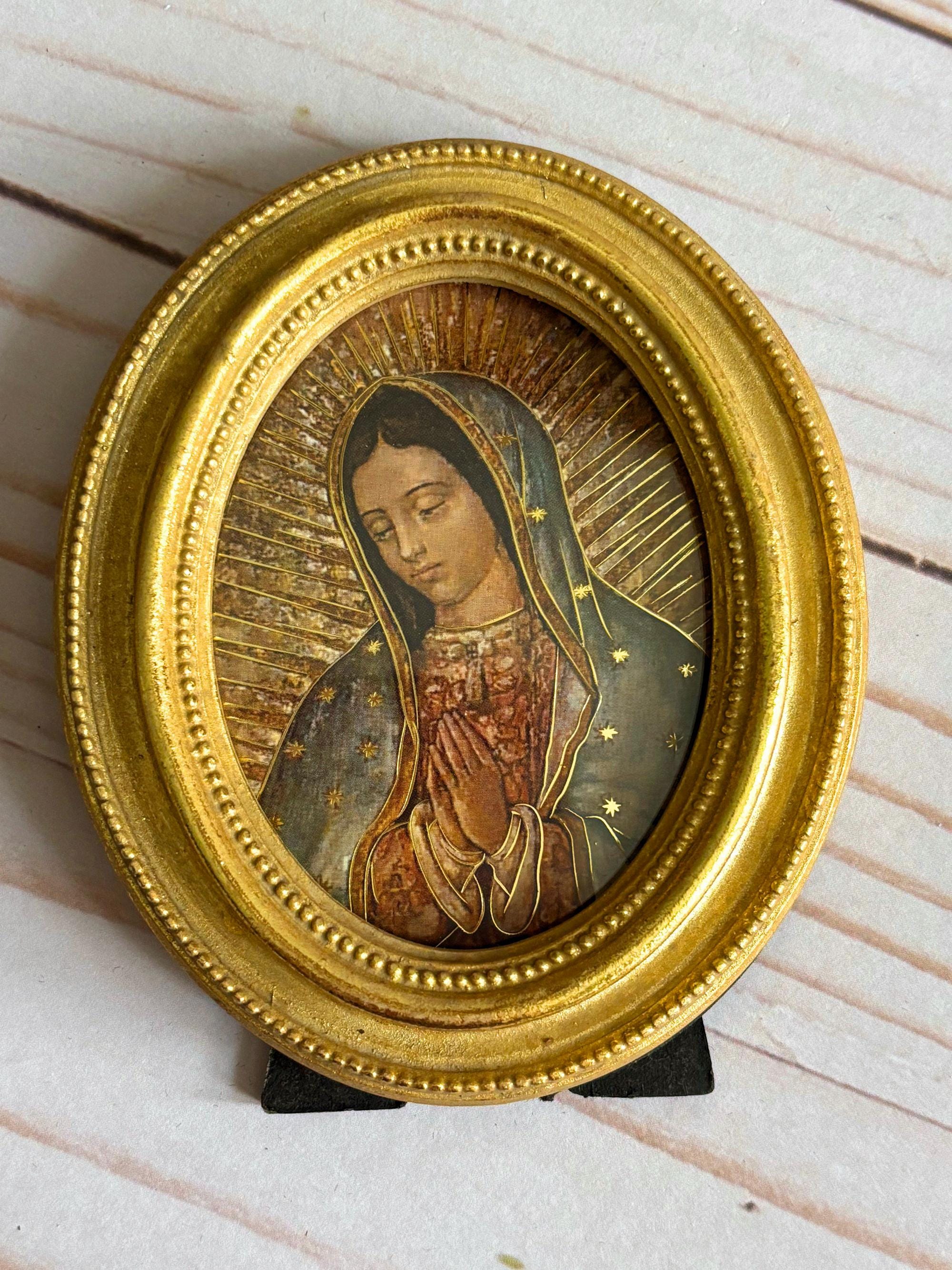 Our Lady of Guadalupe Catholic Print With Gold Leaf Oval Frame 3-1/2" X ...