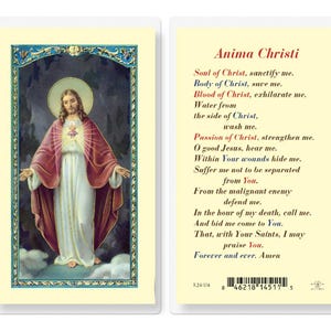 Anima Christi Sacred Heart of Jesus Catholic Holy Prayer Card Laminated