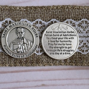 St Maximilian Kolbe Healing Pocket Token Catholic Medal Prayer Coin Pocket Medallion - Patron Saint of Addictions