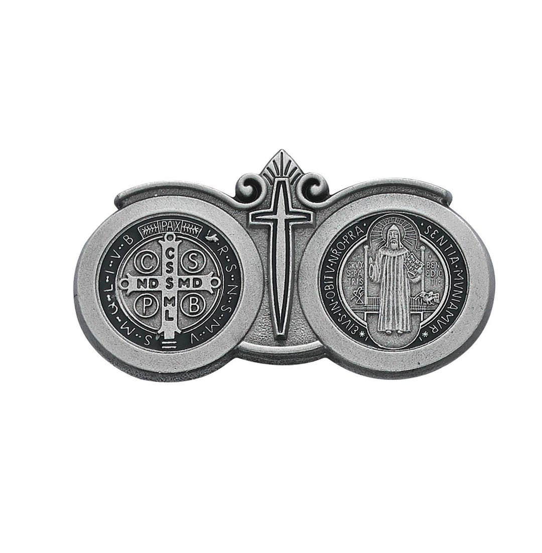 St Benedict Medal Pewter Travel Visor Clip With Black Enamel