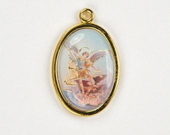 Gold Toned Base Saint Michael the Archangel Icon Medal 1 Inch Jewelry Supply Italian Pendant