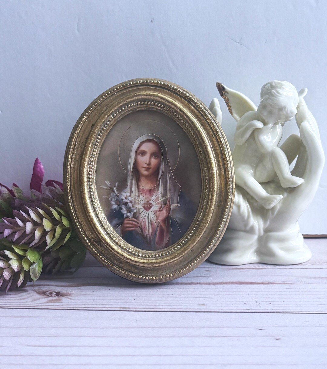 The Immaculate Heart of Mary Catholic Print With Gold Leaf Oval Frame 3 ...