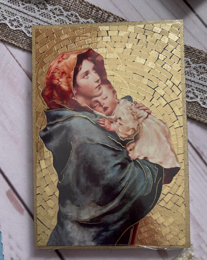 Madonna of the Streets Gold Foil Mosaic Plaque 4" X 6" With Full Color ...