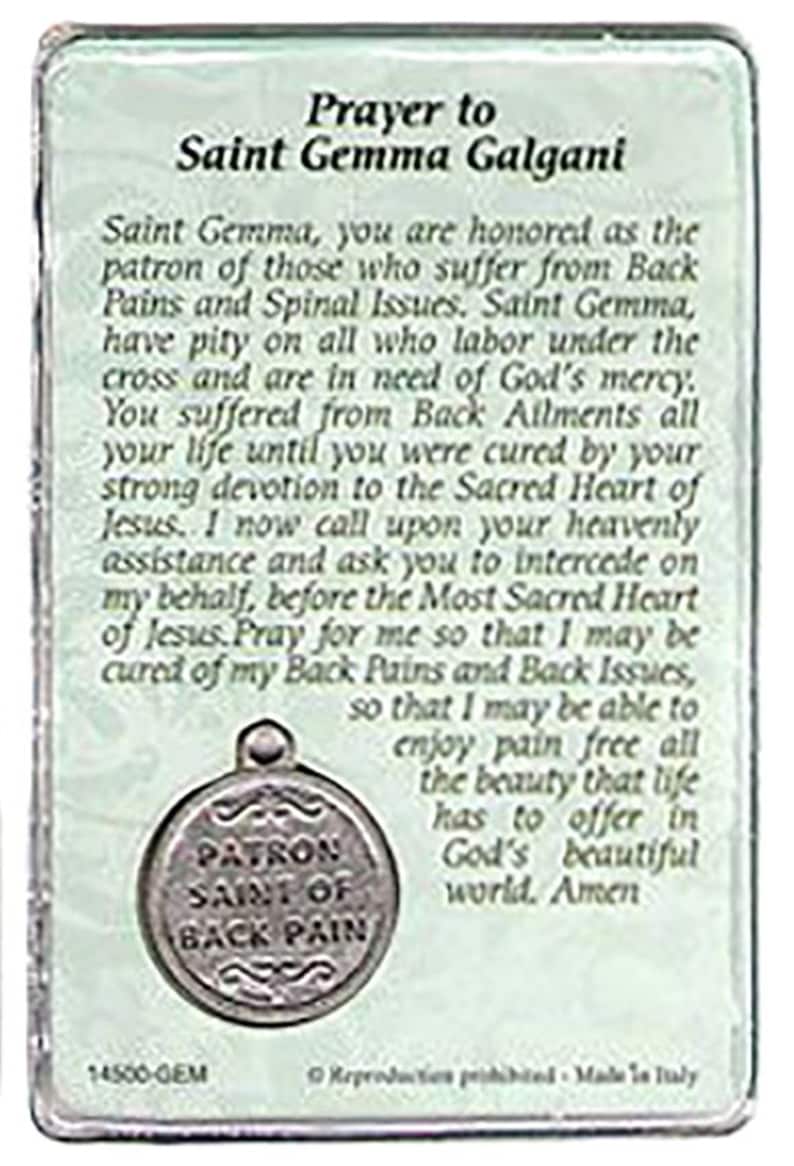 St Gemma Galgani Prayer Card With Medal Patron Saint of Back Pain