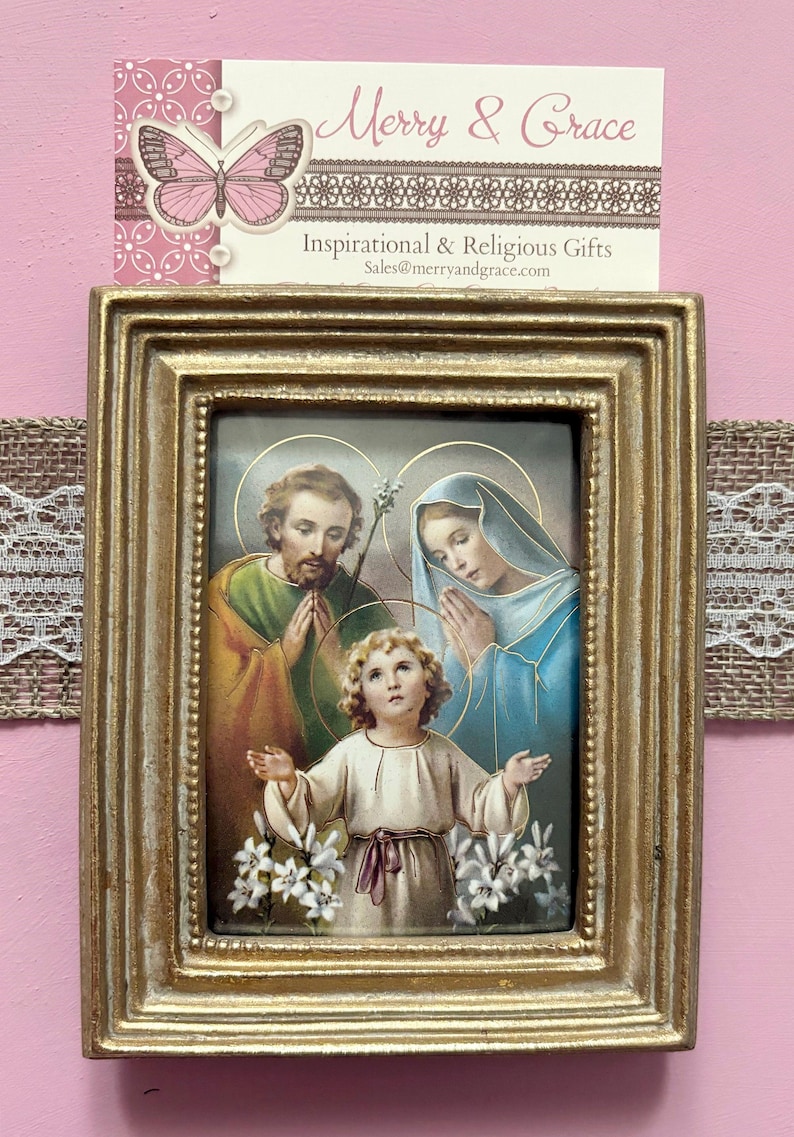 Holy Family Catholic Print With Gold Leaf Square Frame 3.5