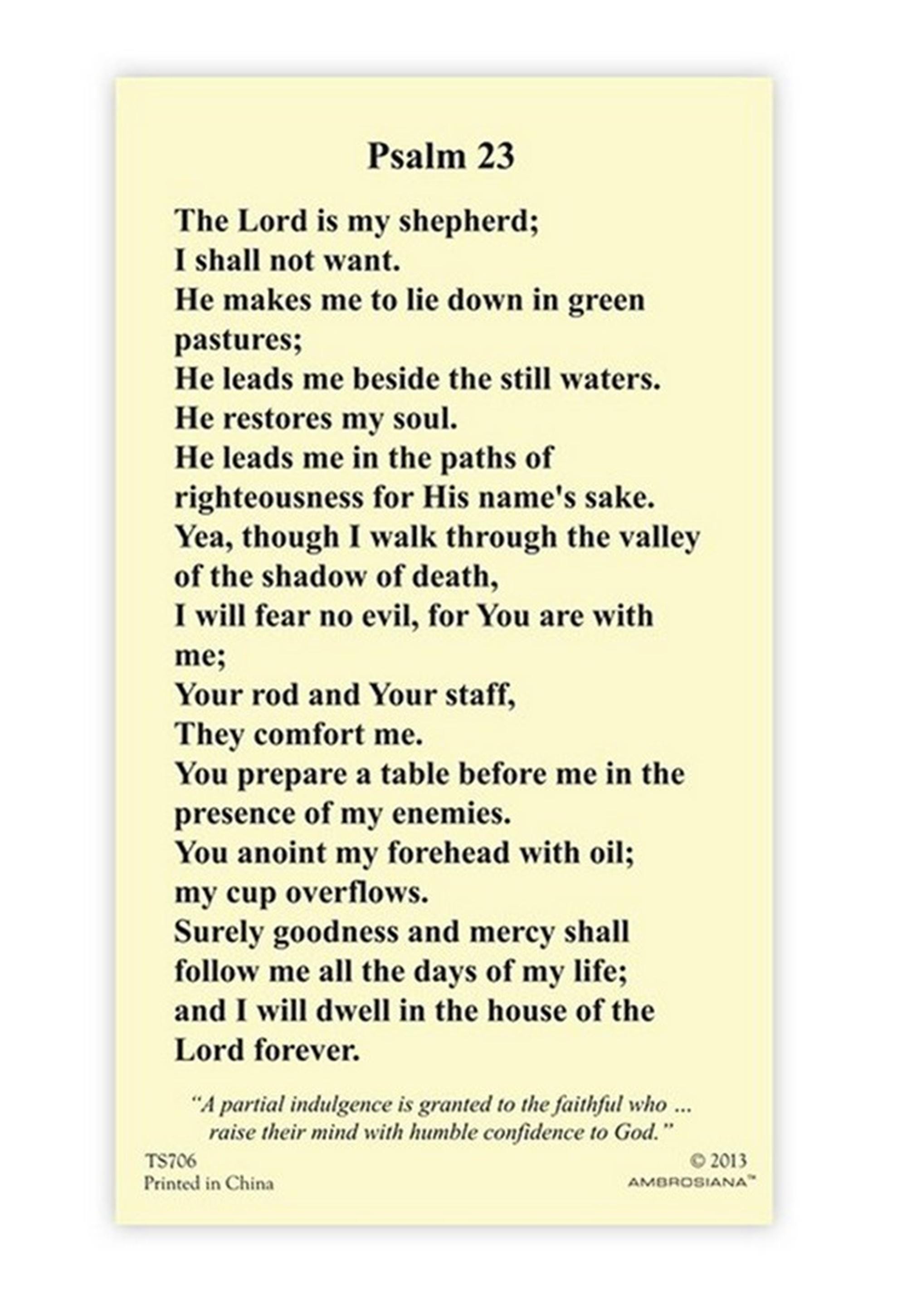Psalm 23 the Lord is My Shepherd Holy Prayer Card Catholic - Card Stock ...
