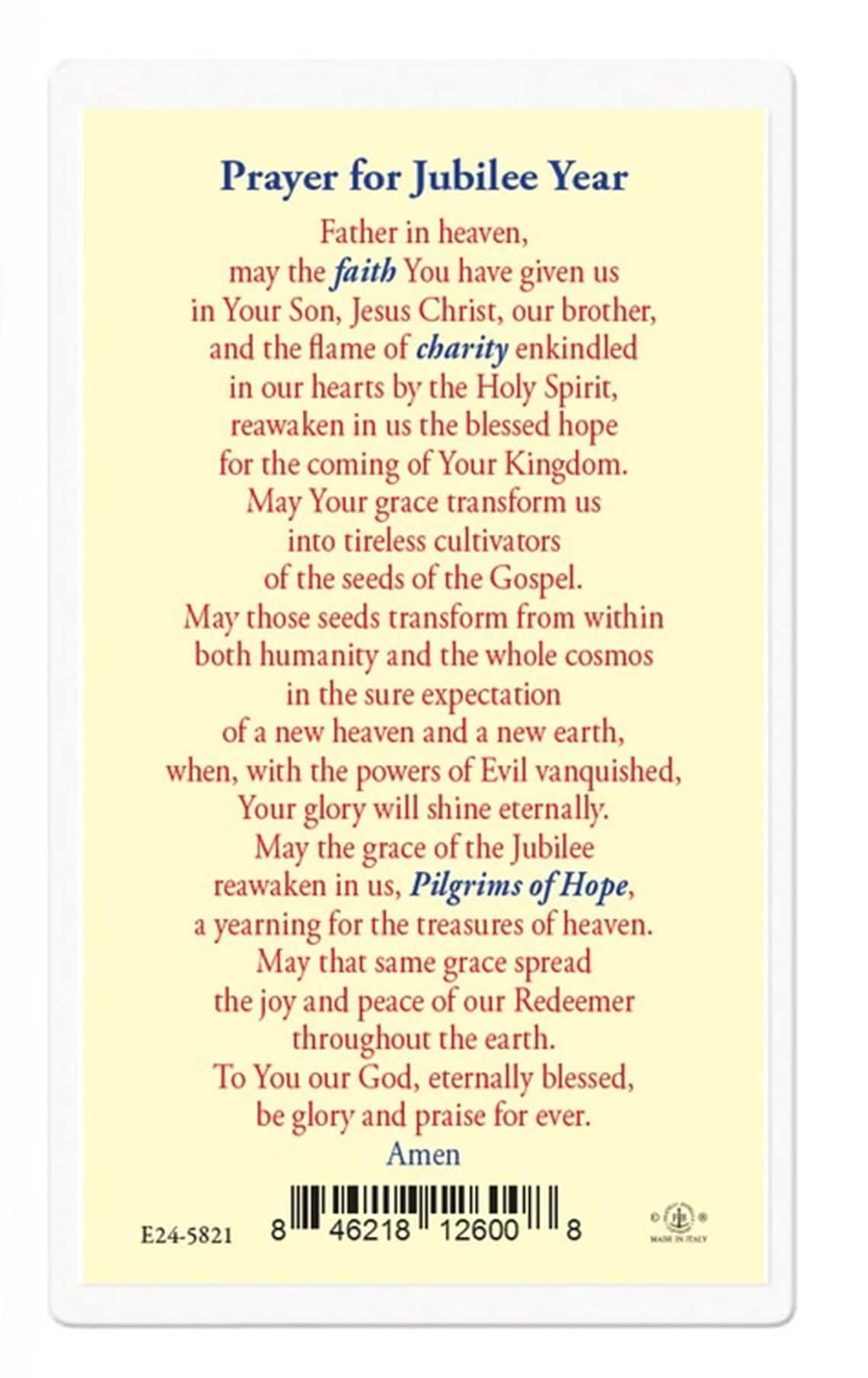 Prayer for Jubilee Year 2025 Holy Prayer Card Laminated Catholic Gift ...