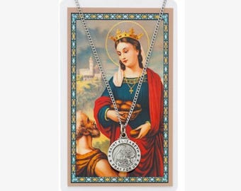 St Elizabeth Pewter Medal with Laminated Prayer Card on 18" Chain Catholic Jewelry Patron Saint