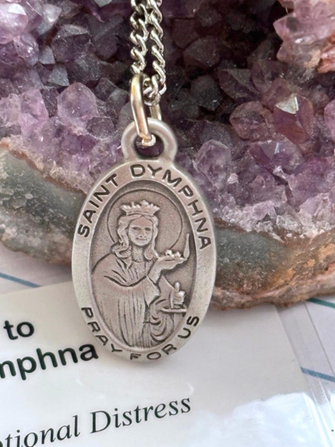 St Dymphna Pewter Medal With Laminated Prayer Card on 18" Chain ...